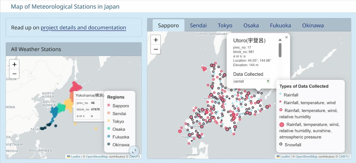 Map of the Japan Meteorological Agency (JMA) Automated Meteorological Data Acquisition System (AMeDAS) stations
